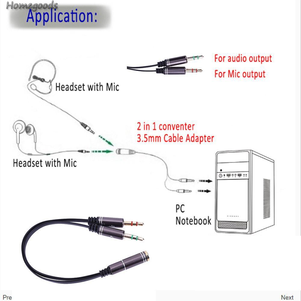 HOME-3.5mm Stereo Audio Y Splitter 1 Jack Female to 2 Male Headphone Adapter Stereo Audio Cables -GOODS