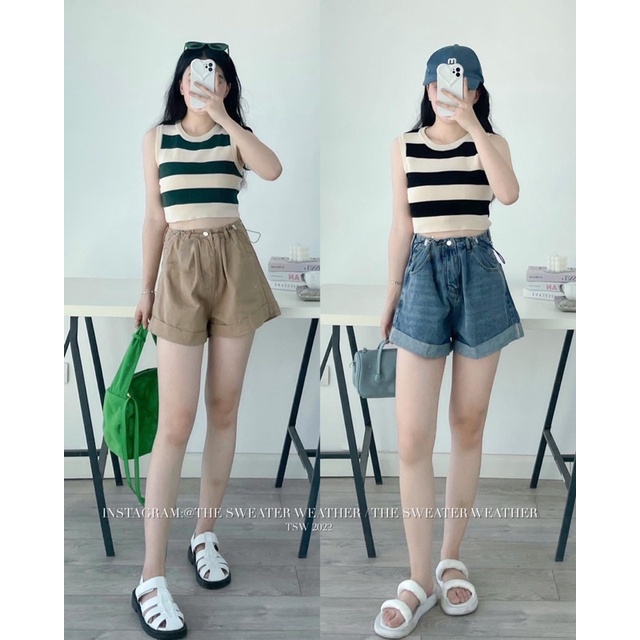 [Ảnh thật/Videp]Quần short jean tôn dáng rút chun eo phía hông xinh xắn Quần sooc bò Quảng Châu