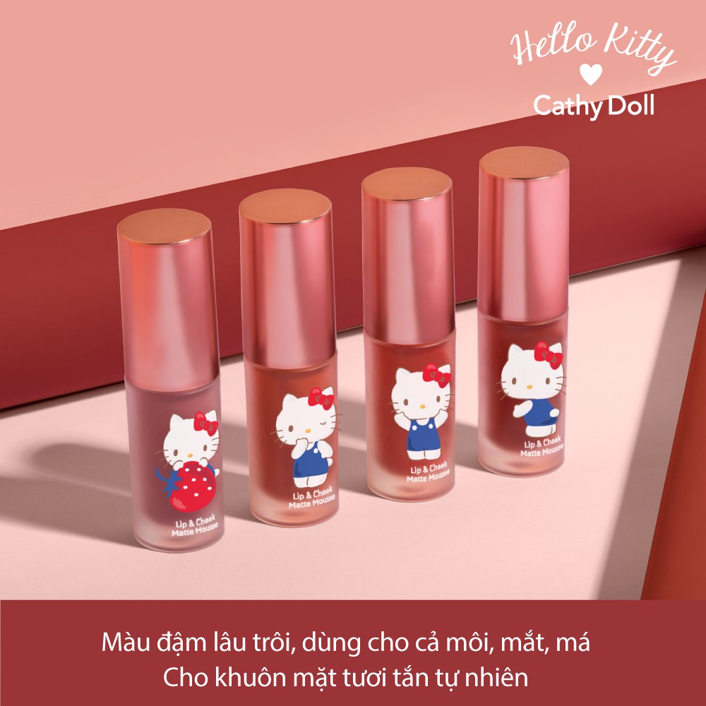 Son Kem Lì Và Má Hồng Hello Kitty Cathy Doll Lip &amp; Cheek Matte Mousse 4g