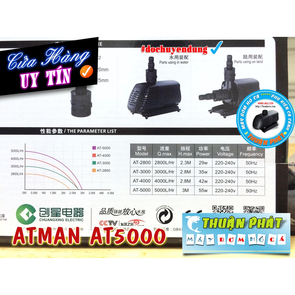 Máy bơm hồ cá Atman AT5000 Siêu tiết kiệm điện chỉ 55w (RẺ VÔ ĐỊCH)