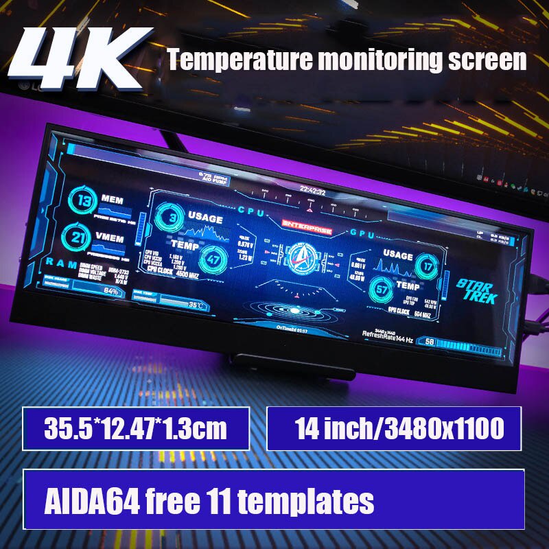 Monitors№Khung phụ Màn hình phụ 14 inch Màn hình 4K Màn hình máy tính tự làm giám sát nhiệt độ màn hình máy chủ lưu trữ