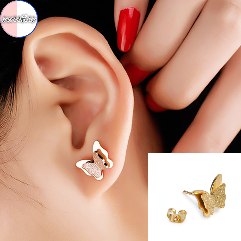 Đôi bông tai thép titan mặt hình bướm 3 màu tùy chọn dành cho nữ