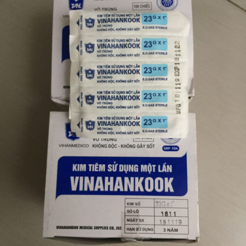 ĐẦU KIM TIÊM/ KIM LẤY THUỐC CÁC SỐ 18/20/23/25 CHÍNH HÃNG VINAHANKOOK HỘP 100 KIM