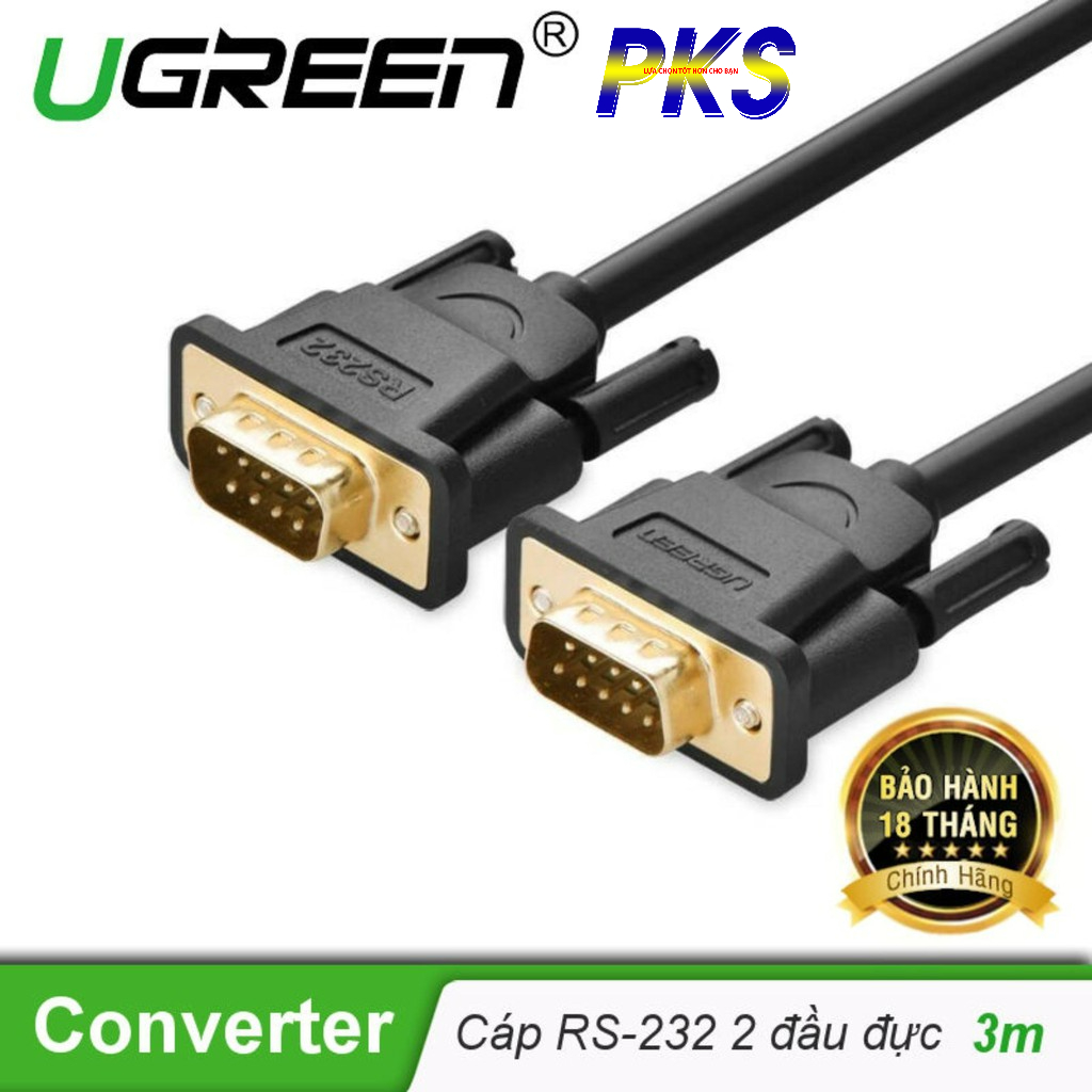 Cáp RS232 dài 3m (Com to Com) đầu mạ vàng cao cấp Ugreen 20155