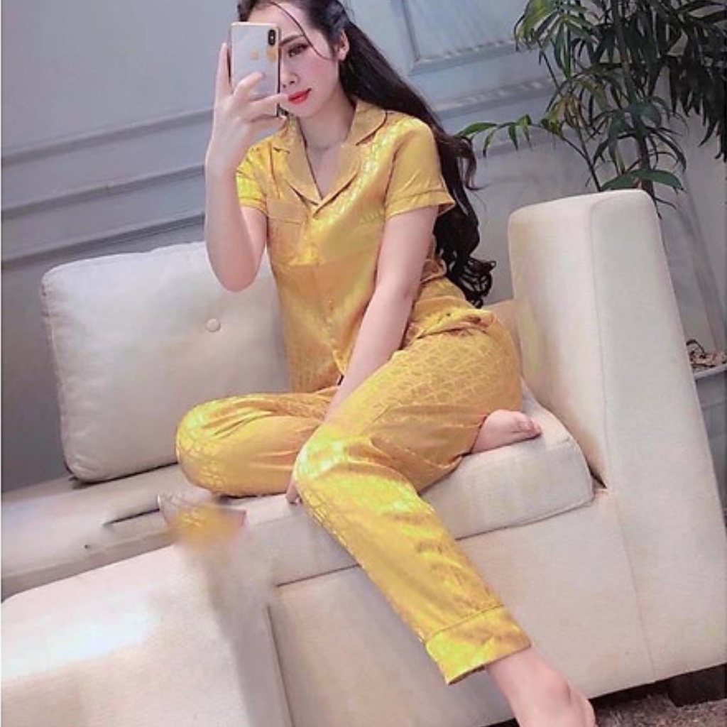 Đồ ngủ Đồ Bộ Pijama Lụa Gấm Tay Ngắn-Quần Dài Cao Cấp [ẢNH THẬT+VIDEO