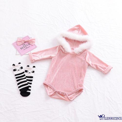 EII-Cute Velvet Baby Infant Girl Romper Hooded Jumpsuit Bodysuit Outfits Clothes Xmas