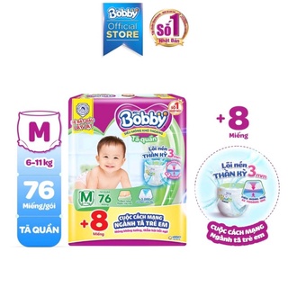 [Tặng 8 miếng] Tã Bỉm Quần Bobby Siêu Cực Đại M76 (Size M) - 76 Miếng