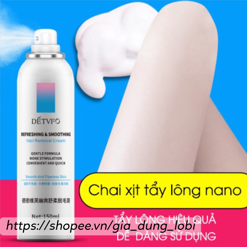 Kem tẩy lông chân DÉTVFO 150ML chai xịt bọt nano tẩy lông nách lông chân tay hiệu quả lành tính không gây đau rát