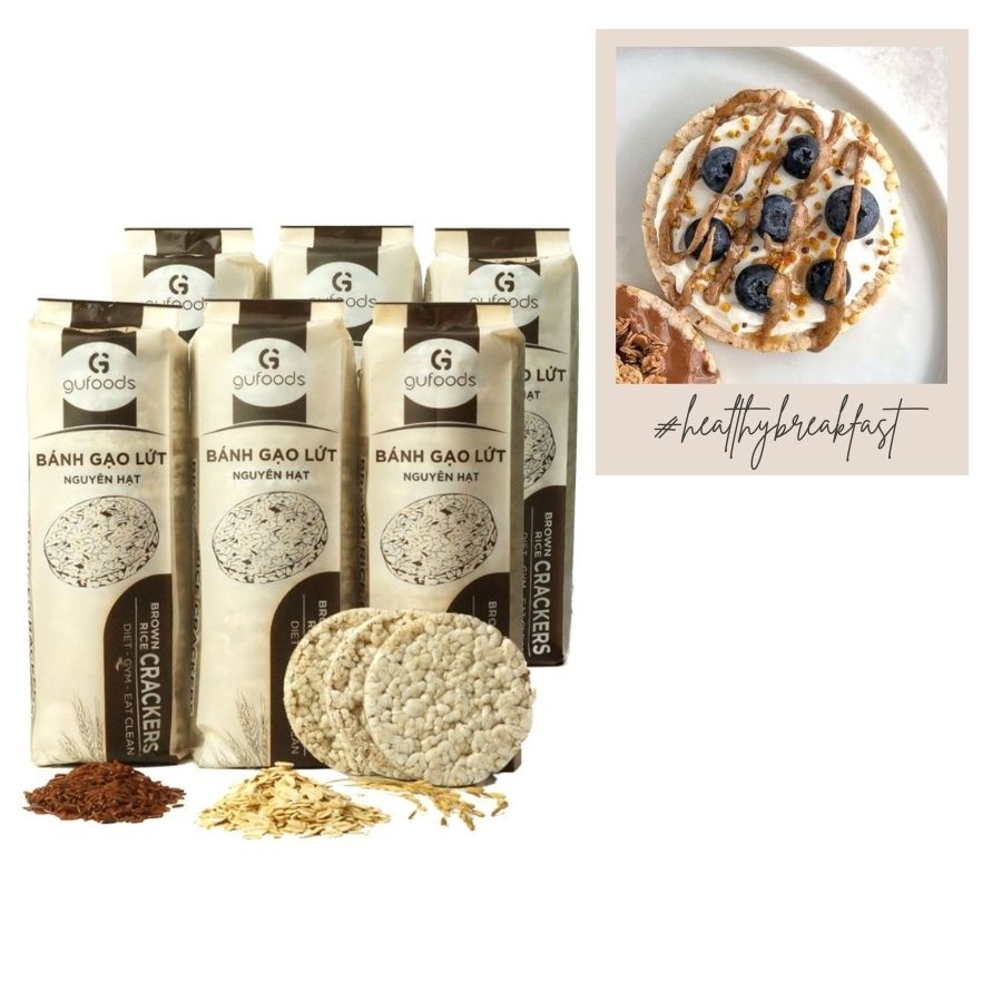 Combo 2 túi Bánh gạo lứt ăn kiêng GUfoods (mỗi túi 510g = 54 bánh) - Tập gym, giảm cân, thực dưỡng, eat clean