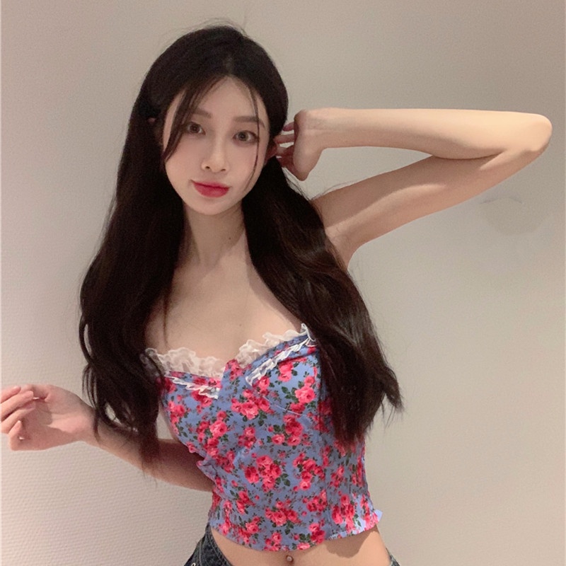 Áo Ống In Hoa Phối Ren Quyến Rũ Thời Trang Mùa Hè Dành Cho Nữ