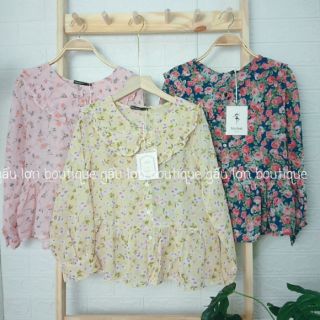 Áo babydoll cổ sen viền vintage tiểu thư ảnh thật