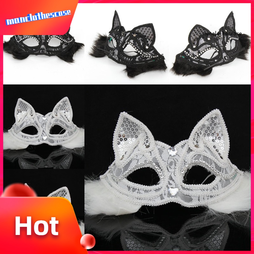 MANC Women Fox Half Face Lace Eye Mask Masquerade Halloween Dress up Party Props