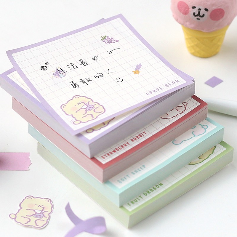 Giấy note cute 100 tờ giấy nhớ ghi chú dễ thương trang trí sổ planner làm bullet journal dụng cụ dán FRUIT ANIMAL