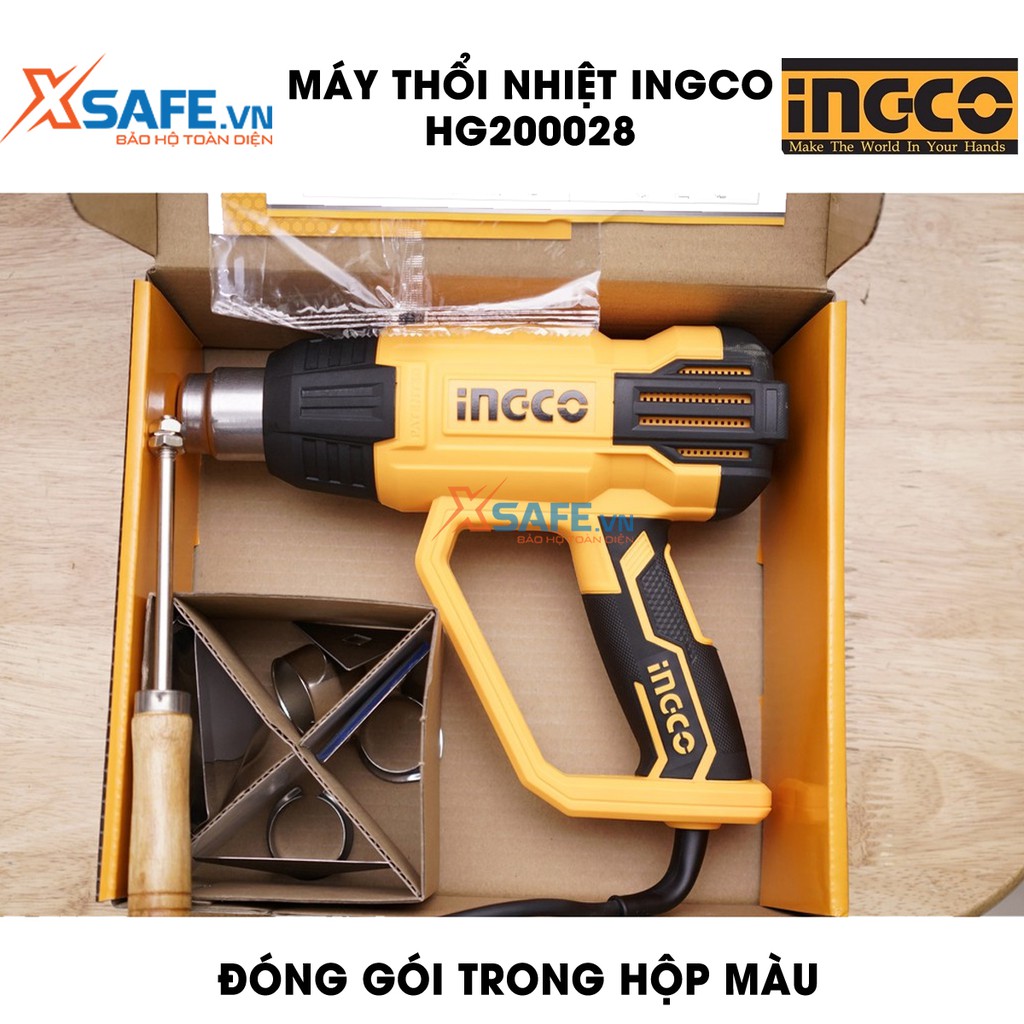 Máy thổi nhiệt INGCO HG200028 kèm theo 1 cây nạo/cào và 4 miệng vòi, công suất 2000W, nhiệt độ 380°C/570°C