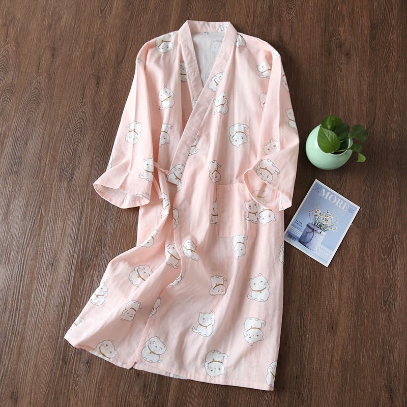 Áo Choàng Tắm Vải Cotton Mỏng Phối Ren Kiểu Kimono Thời Trang Mùa Xuân Cho Cặp Đôi