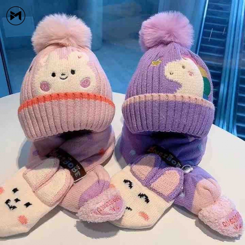 Mũ Len Kèm Khăn Choàng Cổ Dễ Thương Cho Bé 6 Tháng - 7 Tuổi