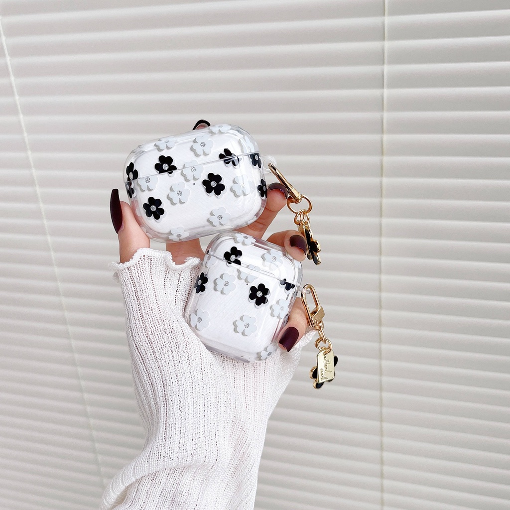 Vỏ Bảo Vệ Hộp Sạc Tai Nghe AirPods3 4 Trong Suốt Màu Trắng Đen Họa Tiết Hoa Nhỏ Dễ Thương Thời Trang 2021 Ốp