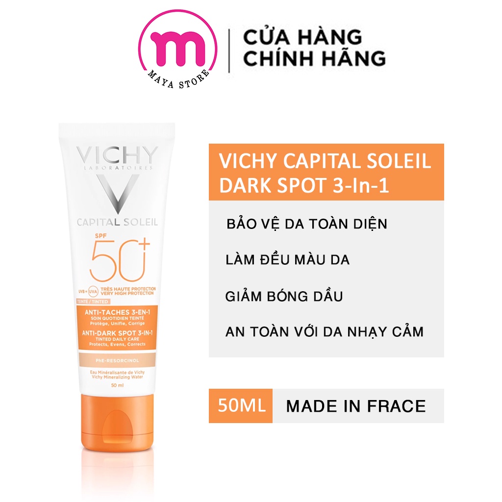 Kem Chống Nắng Giảm Thâm Nám Vichy Capital Soleil Anti-Dark Spot 3 In 1 50ml