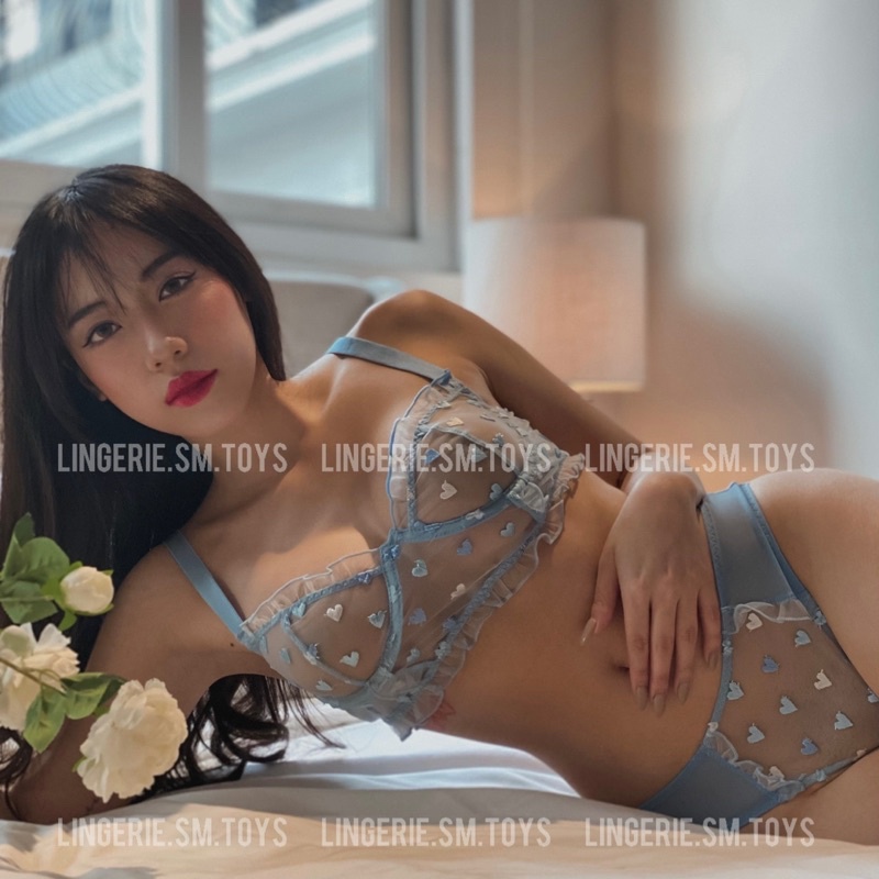 Z0779C Candice Set - Nội Y 2 Mảnh Phối Hoạ Tiết Trái Tim - Sắc Xanh Nổi Bật Quyến Rũ - Sexy Lingerie @lingerie.sm.toys