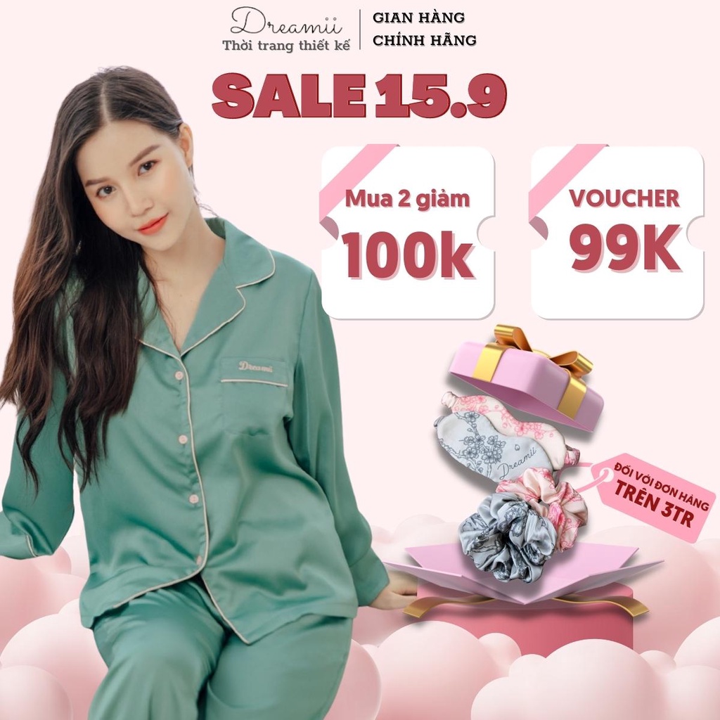 Pijama lụa đồ bộ ngủ mặc nhà cao cấp nữ DREAMII Classic set dài tay trơn nhiều màu