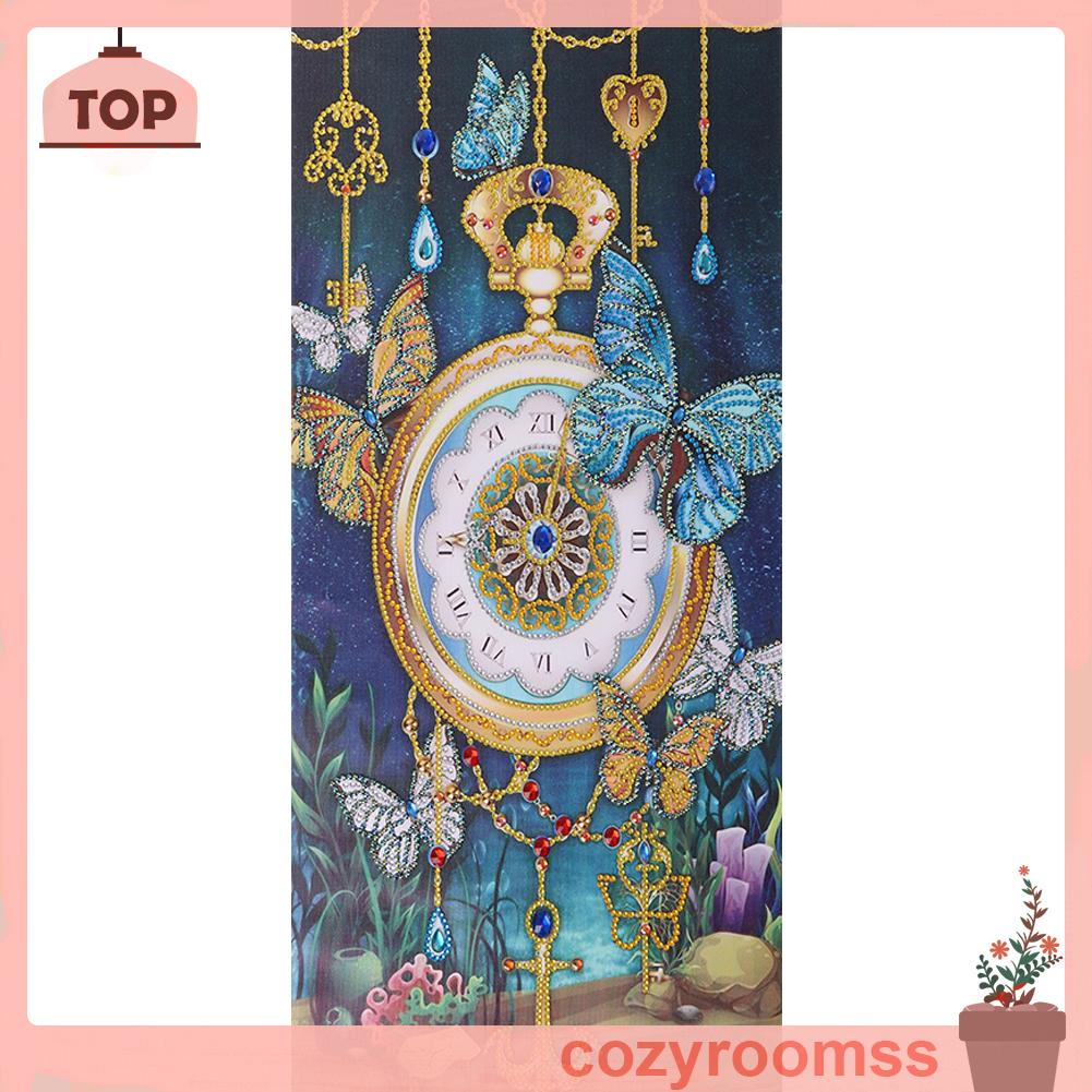 Tranh đính đá hình đồng hồ và hoa 5D nghệ thuật tự làm thủ công