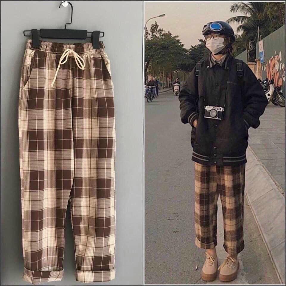 Quần Caro Ống Rộng Baggy Cargo Pants Suông Nam Nữ Oversize Ullzang Hot Trend Phong Cách Hàn Quốc
