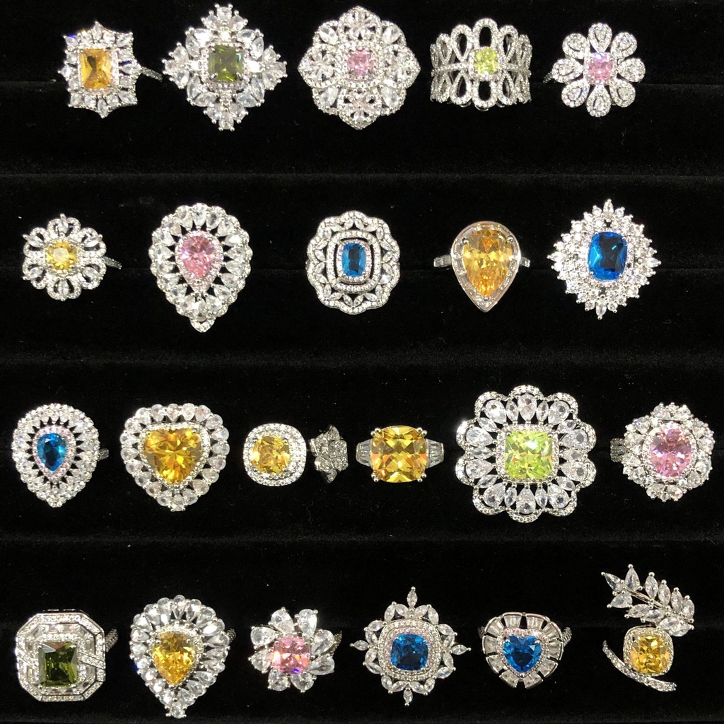 Sparkling fake treasure color ins ring, open style, high-end European and American style, luxurious, easy to match, suitable for women's niche design