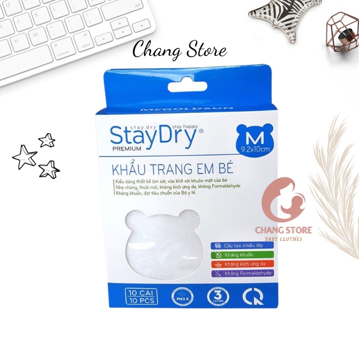 Hộp 10 cái Khẩu trang kháng khuẩn cho bé Staydry