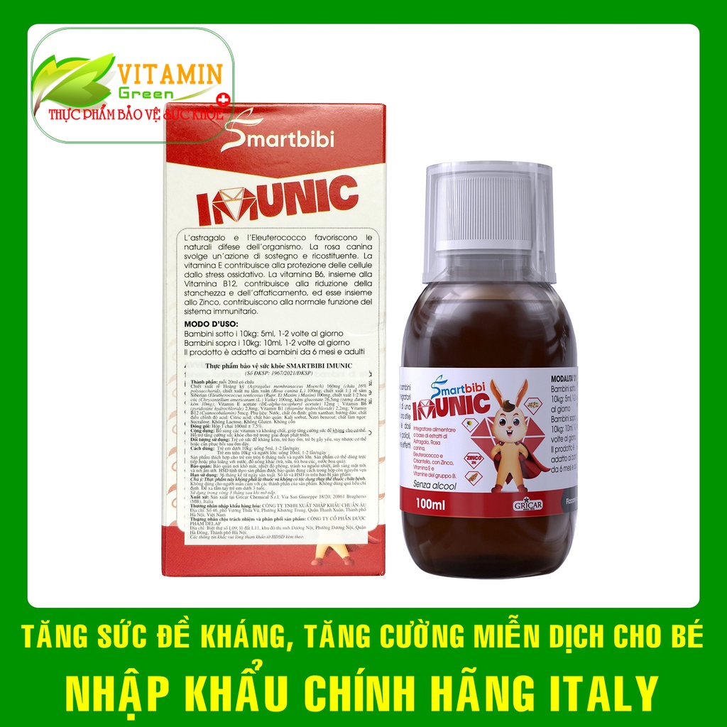 Siro tăng đề kháng cho bé SMARTBIBI IMMUNIC kết hợp vitamin và thảo mộc thiên nhiên (100ml) | Nhập khẩu chính hãng Italy