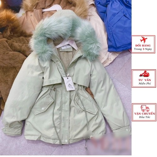 Áo parka nữ lót lông có mũ tháo rời cao cấp ulzzang Hàn Quốc mùa thu đông