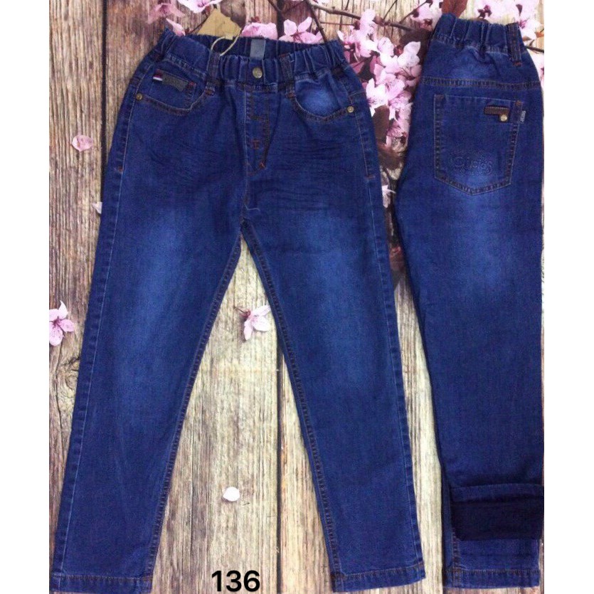 SP93: Quần jean 2 lớp bé trái Mèo Happy 4-8y (Chất jean mềm mại, lót cotton mềm ấm, cạp nới chun có cúc cài)