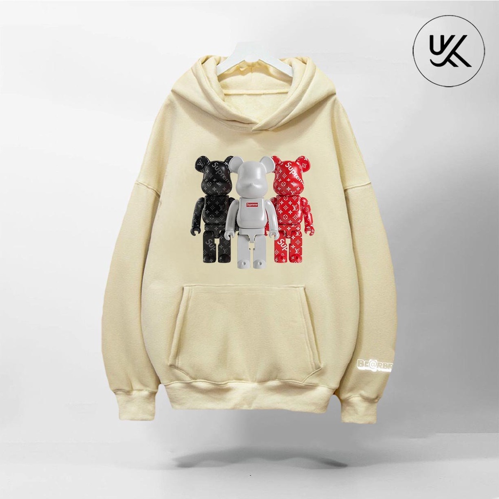 Áo Nỉ HOODIE BEARBRICK (tay áo in Phản Quang Bạc), Form Rộng CHUẨN Xu Hướng, áo nỉ bông hoodie unisex nam nữ. xuongkkim