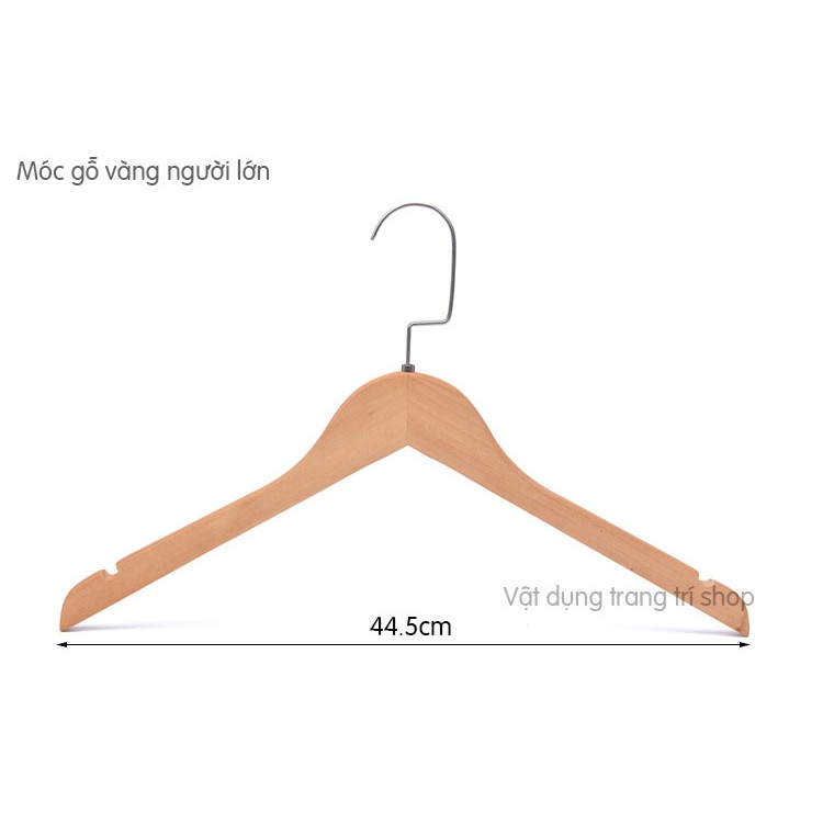 Bộ 10 Móc Gỗ Treo Quần Áo Đầu Móc Dẹp 44.5cm (Gỗ Vàng KTN)