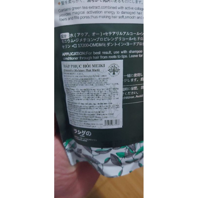 Hấp tóc siêu mềm mượt meiki colagen chính hãng,  kem ủ tóc nhật trà xanh meiki, hấp túi 500ml, Baohangc