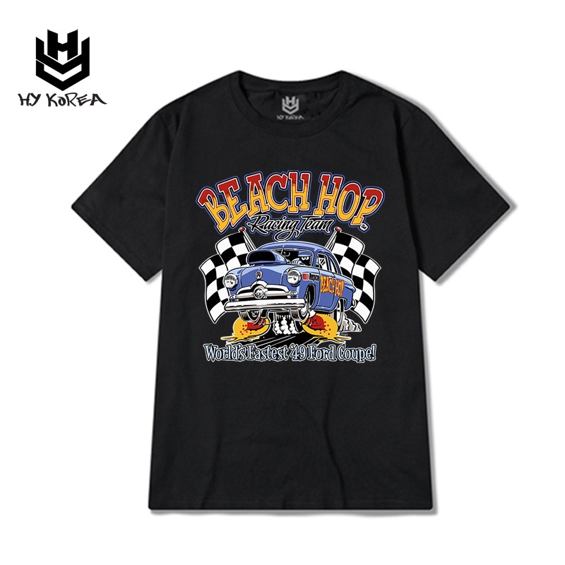 Áo Thun Tay Lỡ Form Rộng 100 Cotton HY Korea Nam Nữ In Hình Beach Hop 422.