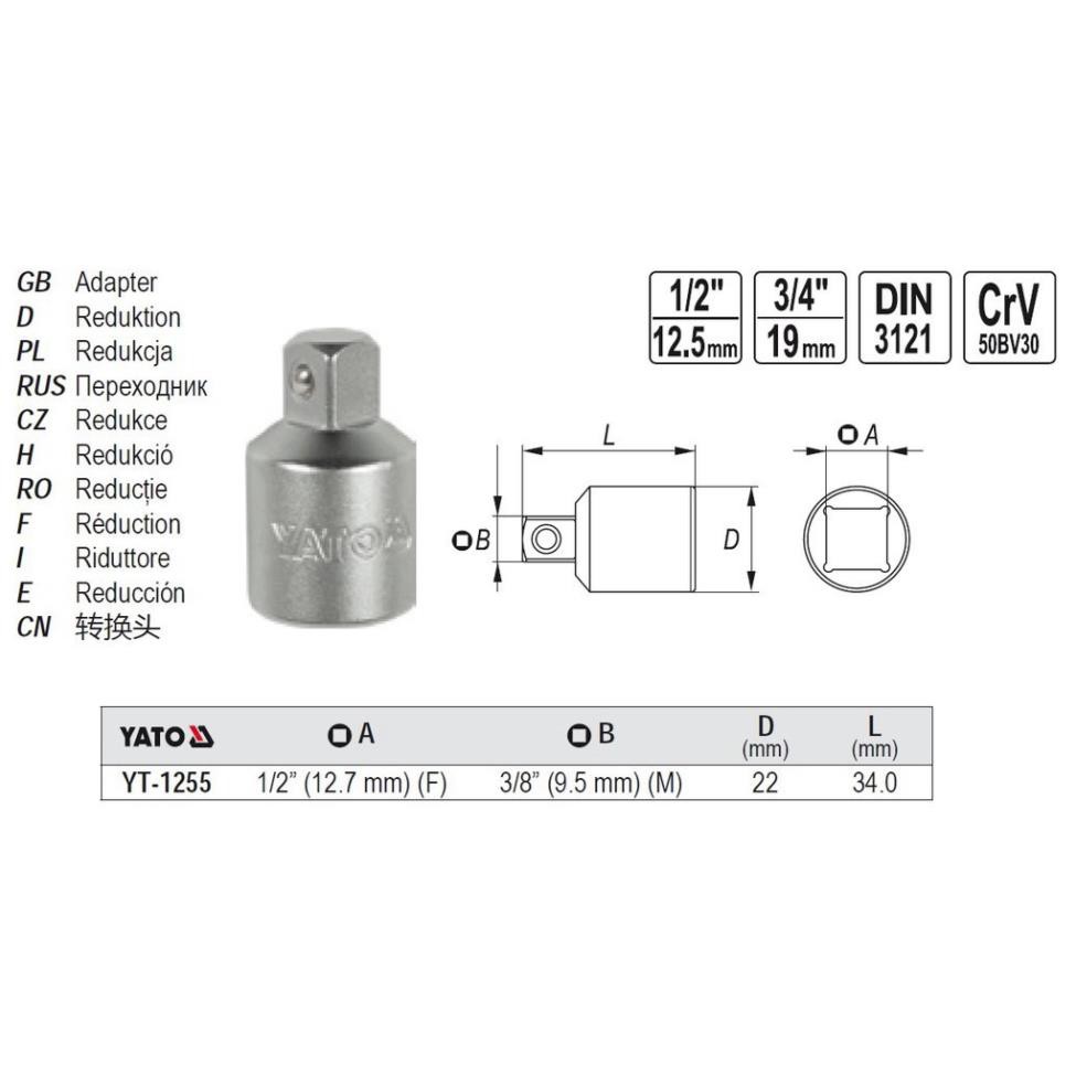 (CHÍNH HÃNG) Đồ Nghề Yato Balan. Đầu tuýp chuyển đổi 1/2" Yato YT-1255,YT-1258