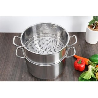 Nồi hấp 2 tầng - Bộ xửng hấp inox cao cấp nắp kính, dùng được mọi loại bếp size : 20cm ,24 cm, 28 cm