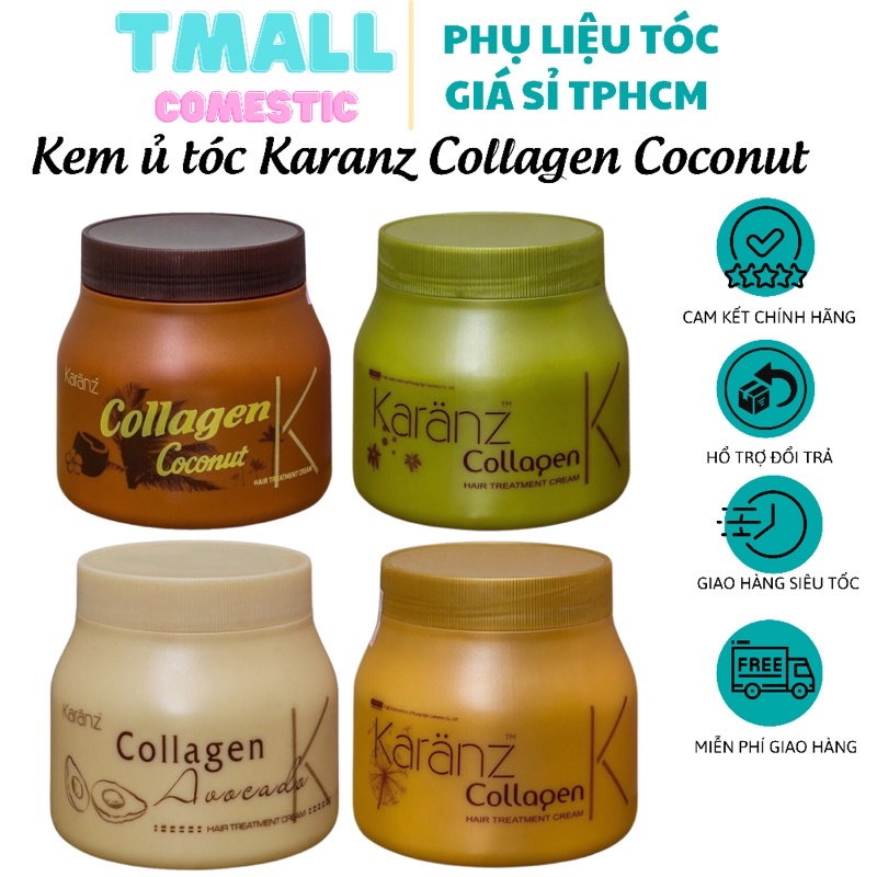Hấp dầu kem ủ tóc Collagen Karanz Coconut 1000ml, dưỡng chất Collagen giúp phục hồi và tái tạo tóc khỏe