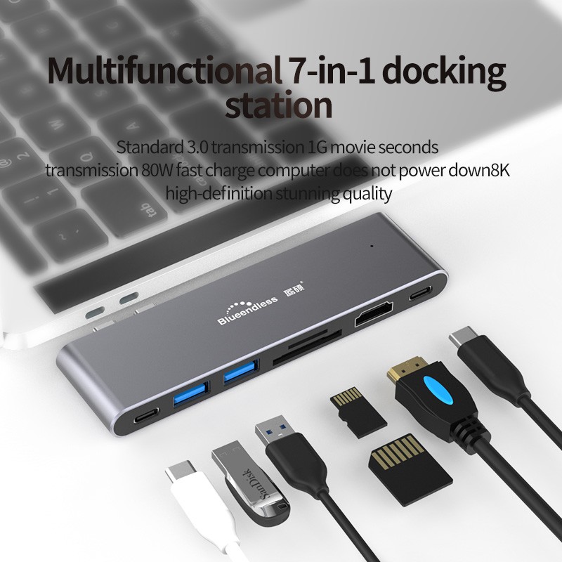 Bộ Chuyển Đổi 7 Trong 1 Với 3 Cổng Usb 3.0 Type-C Hub Tf Sd Pd Cho Macbook Pro Air (Nuuo)