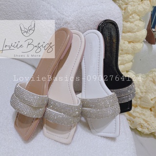DÉP NỮ THỜI TRANG LOVIIEBASICS - DÉP LÊ QUAI NGANG ĐẾ BỆT ĐÍNH ĐÁ XOÀN CAO CẤP D220535 D220511