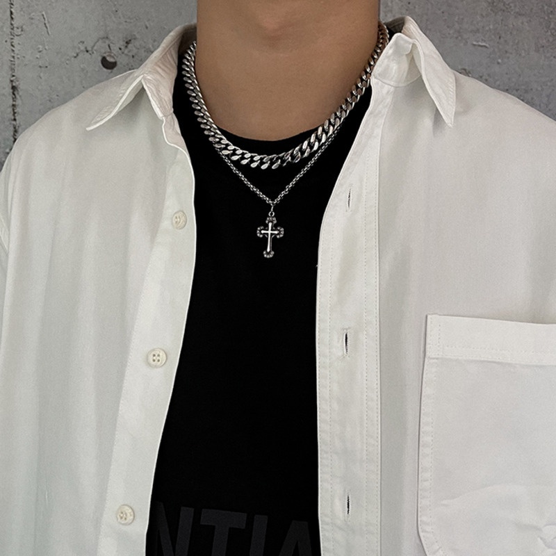 Vòng cổ Hai Lớp Mặt Thánh Giá Thời Trang Xu Hướng Đường Phố Cho Nam Và Nữ