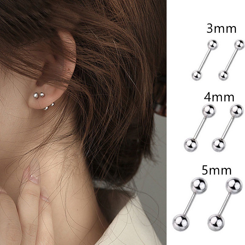 1 Đôi Bông Tai 316L Hình Quả Cầu Tròn Đơn Giản Bằng Thép Không Gỉ