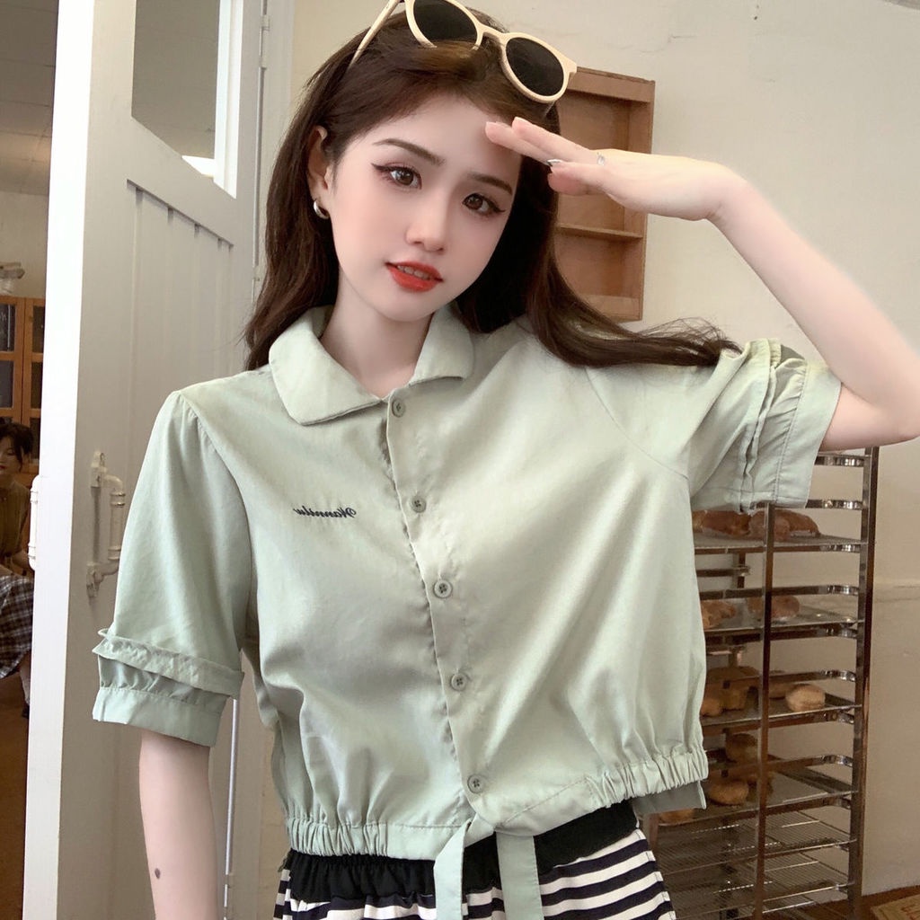 Áo Sơ Mi Dáng Rộng Cài Nút Thắt Dây Sáng Tạo Phong Cách Hàn Quốc Thời Trang Mù