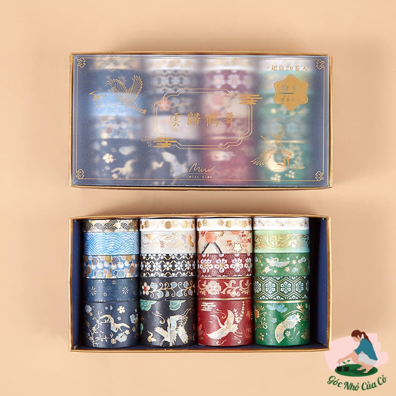 Hộp 20 cuộn Băng dính washi tape chim hạc cổ trang gocnhocuaco VPP0040