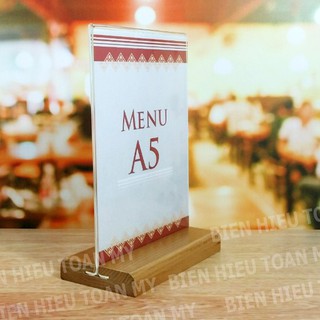 kệ Mica  A5 - menu mica A5 - đế gỗ
