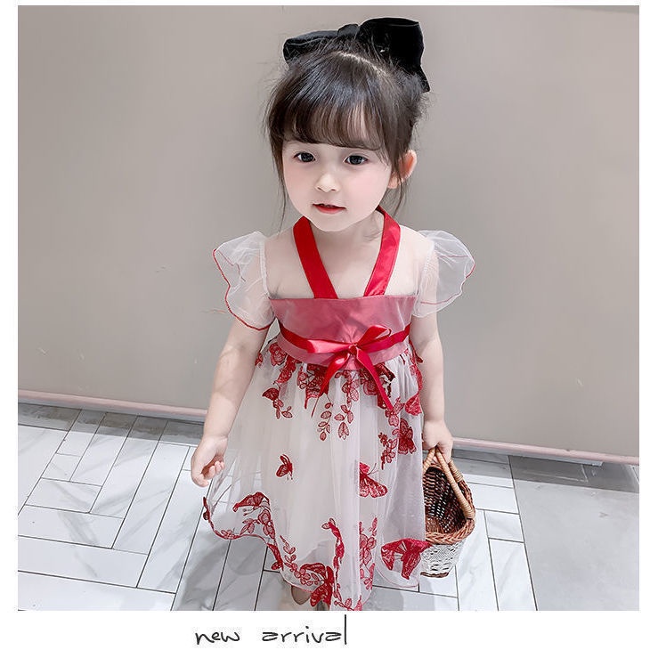 Đầm Công Chúa Tay Phồng Ngắn Phối Lưới Đính Nơ Thời Trang Mùa Hè Cho Bé Gái