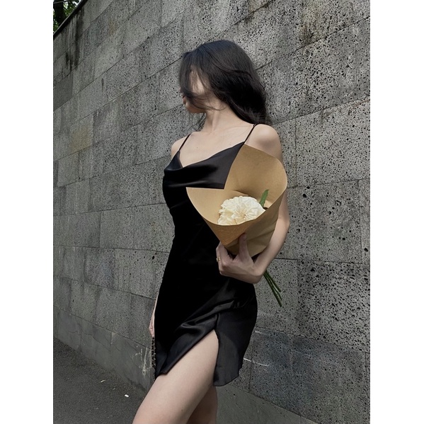 Đầm Lụa Satin Cổ Đổ Form Ngắn Siêu Xinh- BABICHE