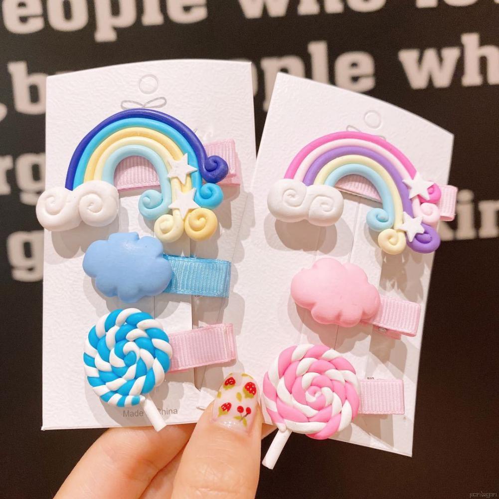 Set 3 Kẹp Tóc Hình Kẹo Mút / Cầu Vồng / Đám Mây Dễ Thương Cho Bé Gái