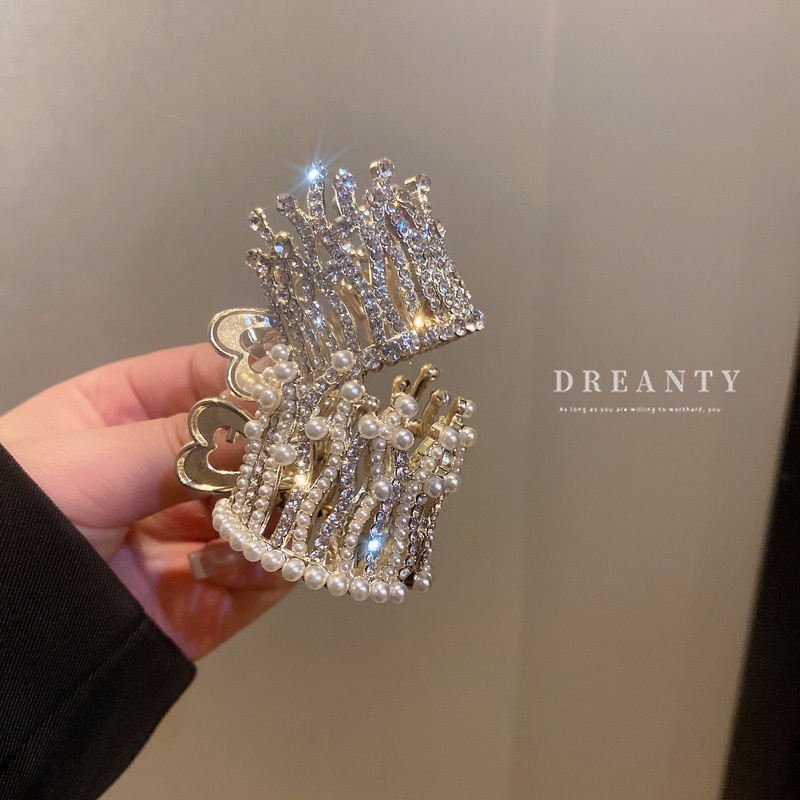 Kẹp Tóc Hình Vương Miện Đính Ngọc Trai Giả Thời Trang