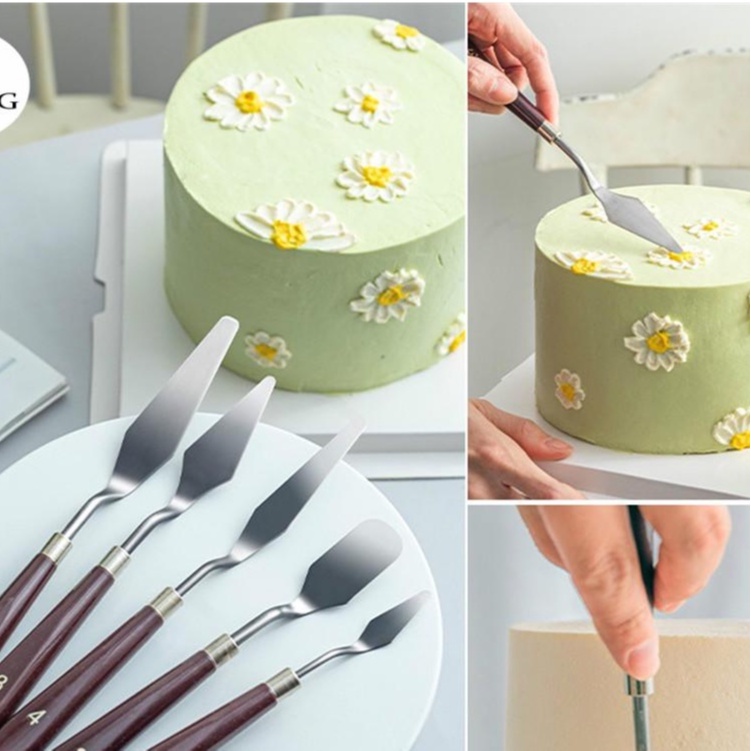 Bộ Chà Láng 5 Món Cán Gỗ - Bộ Dụng Cụ Đắp Hoa Cho Bánh Kem Loại 5 Chi Tiết